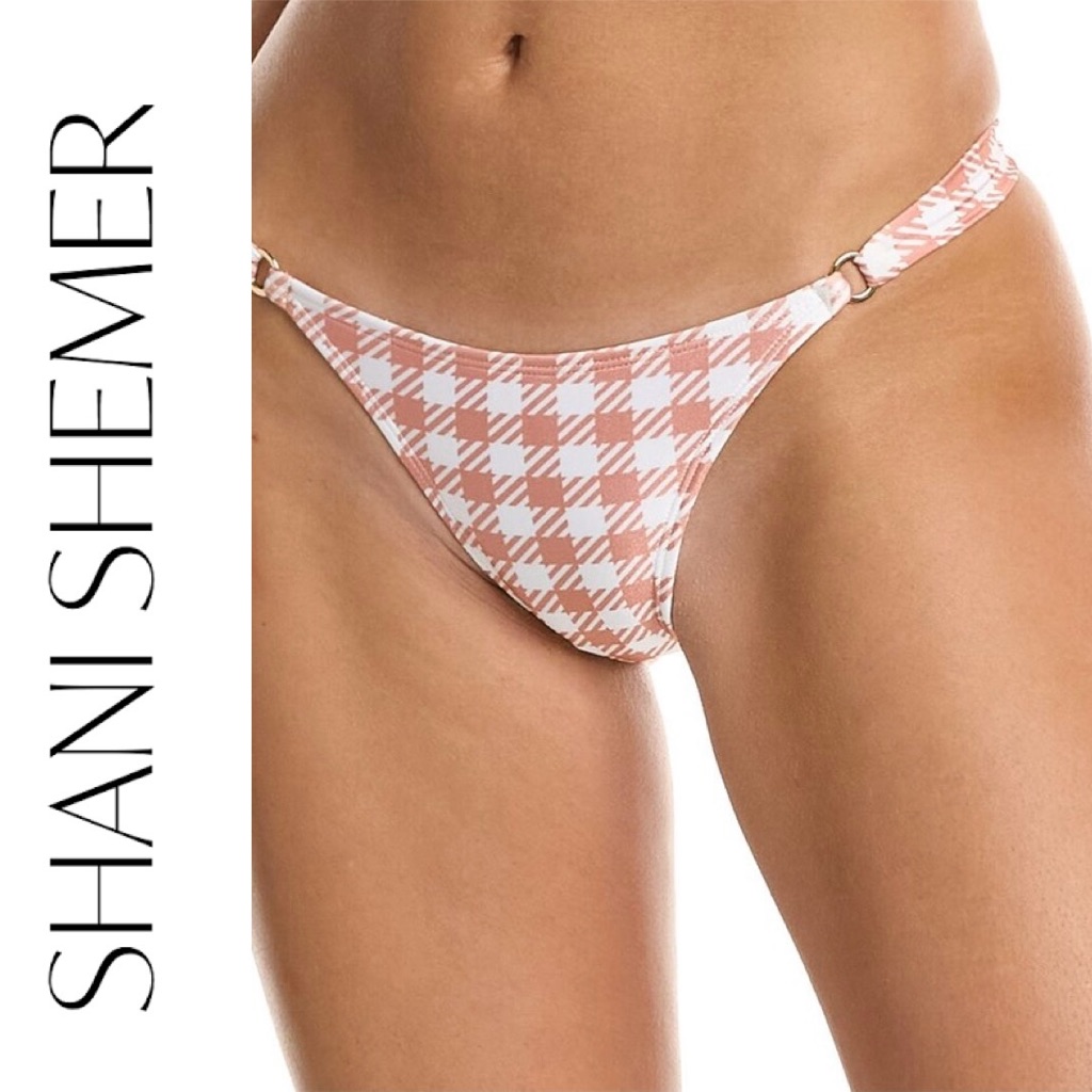Nwt Shani Shemer Gigi Bikini Swim Bottom Pink Gingham Size L Msrp $140 Ruched